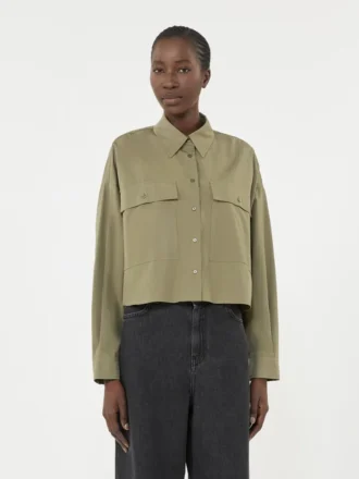 Asymmetrisches Hemd aus gewaschener Baumwolle, khaki