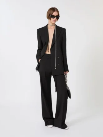 Ausgestellte Stretch-Hose aus Wollstoff, schwarz