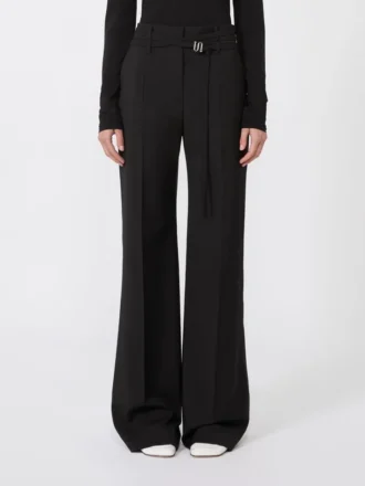 Ausgestellte Stretch-Hose aus Wollstoff, schwarz