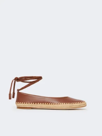 Ballerinas aus Nappa und Raffia, tabakfarben