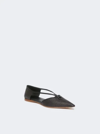 Ballerinas im Raffia-Look mit geflochtenem Obermaterial, schwarz