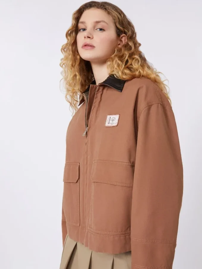 Baumwoll-Canvas-Jacke, tabakfarben