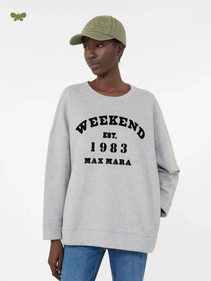 Baumwoll-Sweatshirt mit Rundhalsausschnitt, hellgrau
