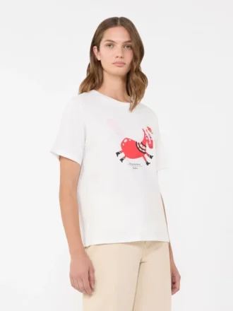 Baumwoll-T-Shirt mit Aufdruck und Stickerei, weiß