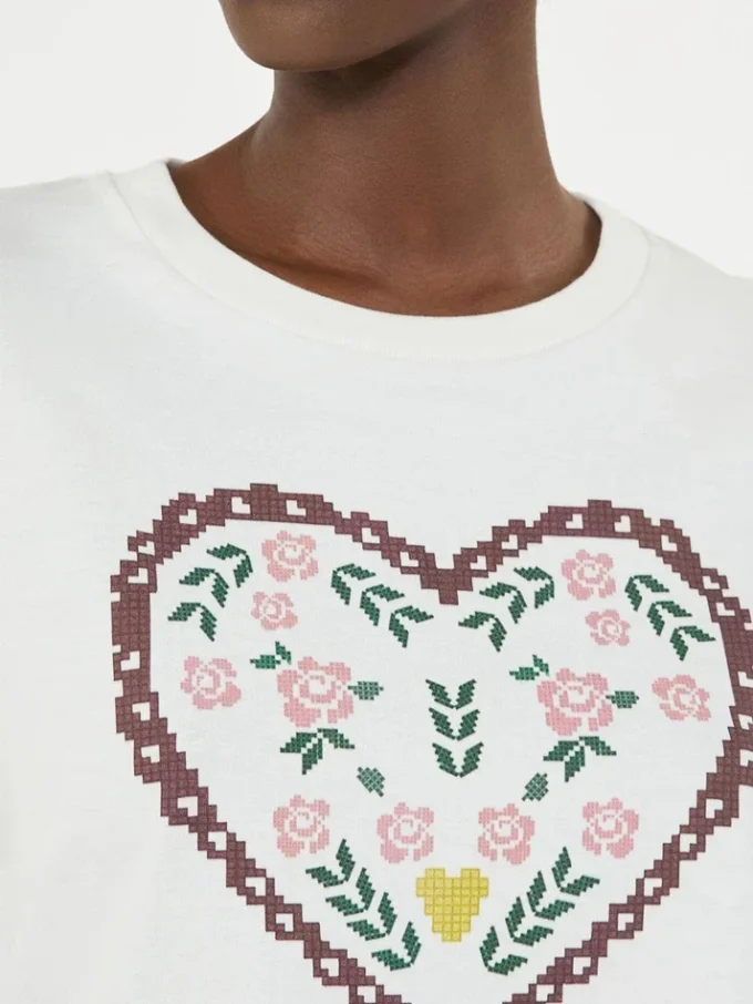 Baumwoll-T-Shirt mit grafischem Aufdruck, weiß Baumwoll-T-Shirt mit grafischem Aufdruck, weiß