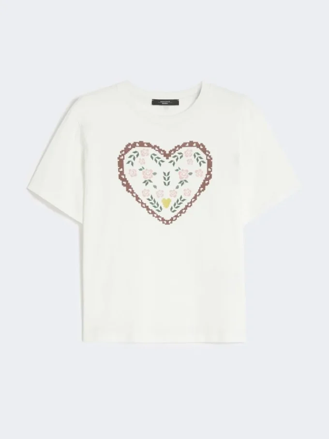 Baumwoll-T-Shirt mit grafischem Aufdruck, weiß Baumwoll-T-Shirt mit grafischem Aufdruck, weiß