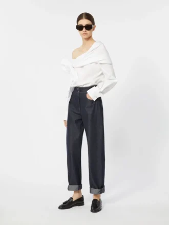 Baumwollbluse mit Stola, optisch weiß