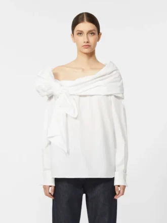 Baumwollbluse mit Stola, optisch weiß
