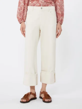 Baumwollhose im Bull-Stil mit Umschlag, ecru