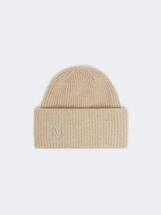 Beanie aus Kaschmir mit Rippenstrick, beige