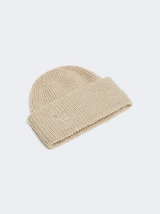 Beanie aus Kaschmir mit Rippenstrick, beige