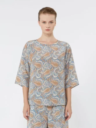Bedruckte Bluse aus Seidenkrepp, hellblau