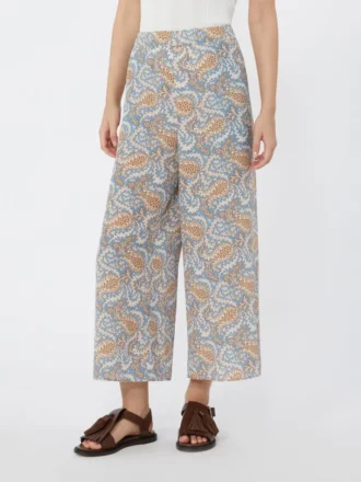 Bedruckte Crêpe-de-Chine-Hose, hellblau