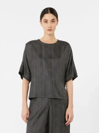 Bedruckte Seidenbluse, schwarz-weiß
