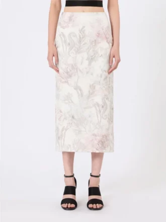 Bedruckter Bleistiftrock aus Organza und Gabardine, weiß