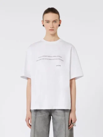 Bedrucktes Baumwoll-T-Shirt, optisches Weiß