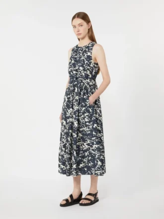 Bedrucktes Baumwollkleid mit Gürtel, ultramarinblau