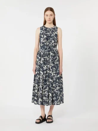 Bedrucktes Baumwollkleid mit Gürtel, ultramarinblau