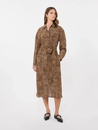 Bedrucktes Hemdkleid aus Seidenkrepp, kamelfarben