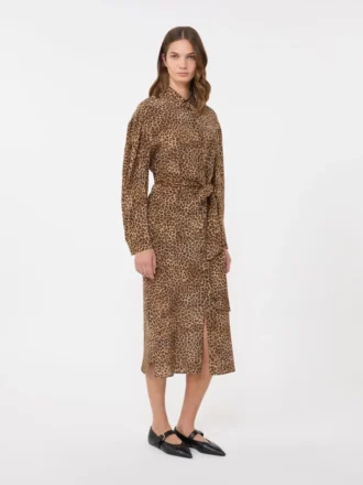 Bedrucktes Hemdkleid aus Seidenkrepp, kamelfarben