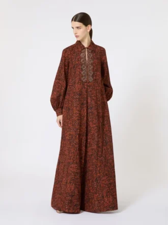 Bedrucktes Kaftankleid aus Baumwolle, karamellfarben