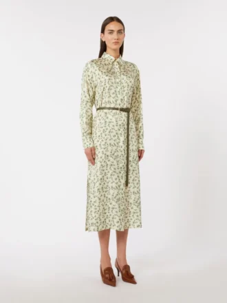 Bedrucktes Kleid aus Seidentwill, elfenbeinfarben