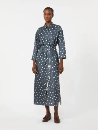 Bedrucktes Kleid aus Seidentwill, ultramarinblau
