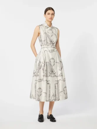 Bedrucktes Mikado-Hemdkleid, Elfenbein