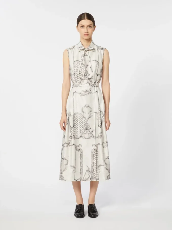 Bedrucktes Mikado-Hemdkleid, Elfenbein Bedrucktes Mikado-Hemdkleid, Elfenbein