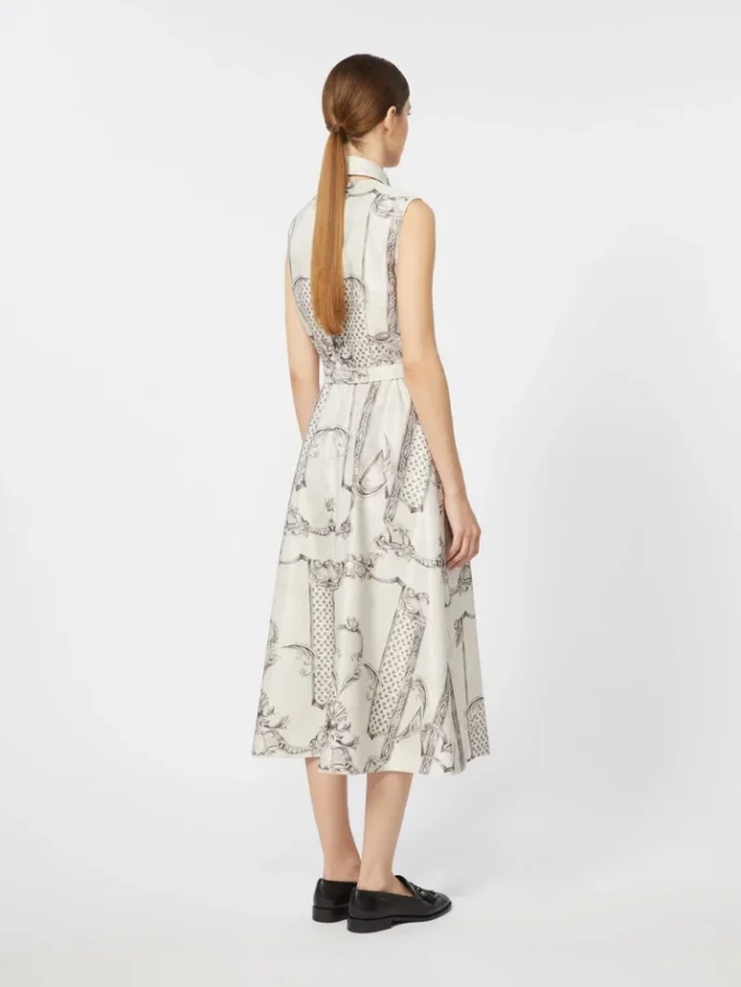Bedrucktes Mikado-Hemdkleid, Elfenbein Bedrucktes Mikado-Hemdkleid, Elfenbein