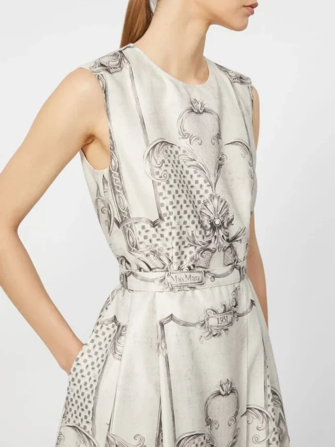 Bedrucktes Mikado-Hemdkleid, Elfenbein Bedrucktes Mikado-Hemdkleid, Elfenbein