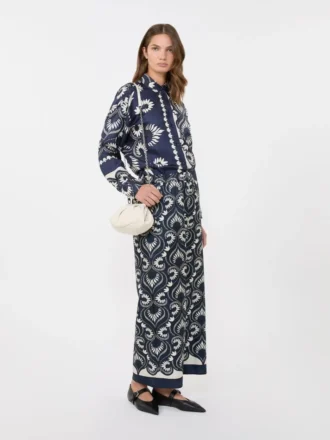 Bedrucktes Seidenhemd im Patchwork-Look, marineblau