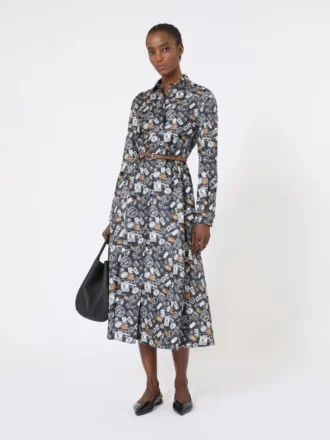 Bedrucktes Seidenhemdkleid, ultramarin