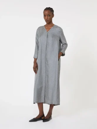 Bedrucktes Seidenkleid, mitternachtsblau