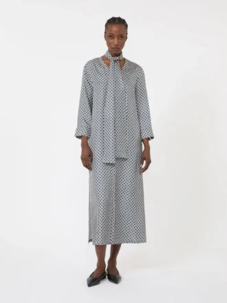 Bedrucktes Seidenkleid, mitternachtsblau