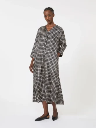 Bedrucktes Seidenkleid, schwarz