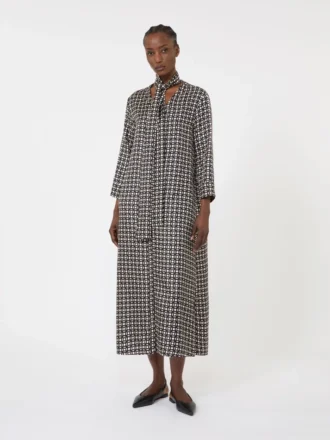 Bedrucktes Seidenkleid, schwarz