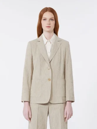 Blazer aus Baumwoll-Leinen-Seersucker, sandfarben