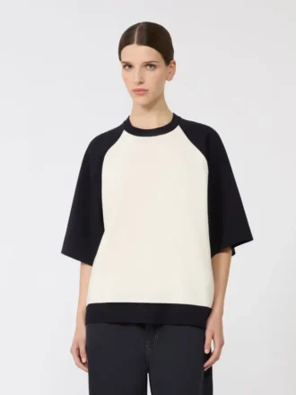 Boxy-Pullover aus Stretch-Viskose, weiß-blau