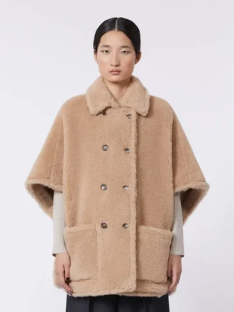Cape aus Alpaka- und Kaschmir-Teddy-Stoff, beige