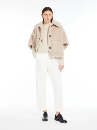 Cape aus Alpaka- und Woll-Teddy-Stoff, beige