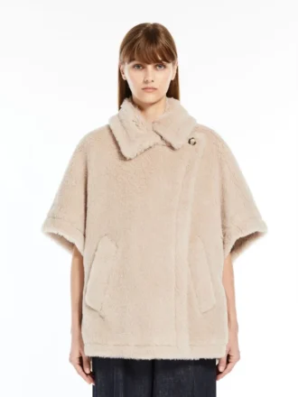 Cape aus Alpaka- und Woll-Teddy-Stoff, beige