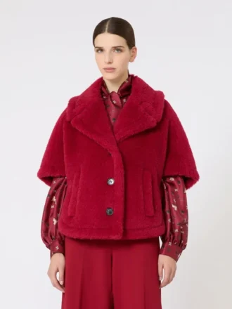 Cape aus Alpaka- und Woll-Teddy-Stoff, rot