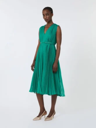 Chiffonkleid mit Plissee-Falten, grün