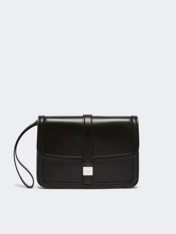 Clutch aus glattem Leder, schwarz