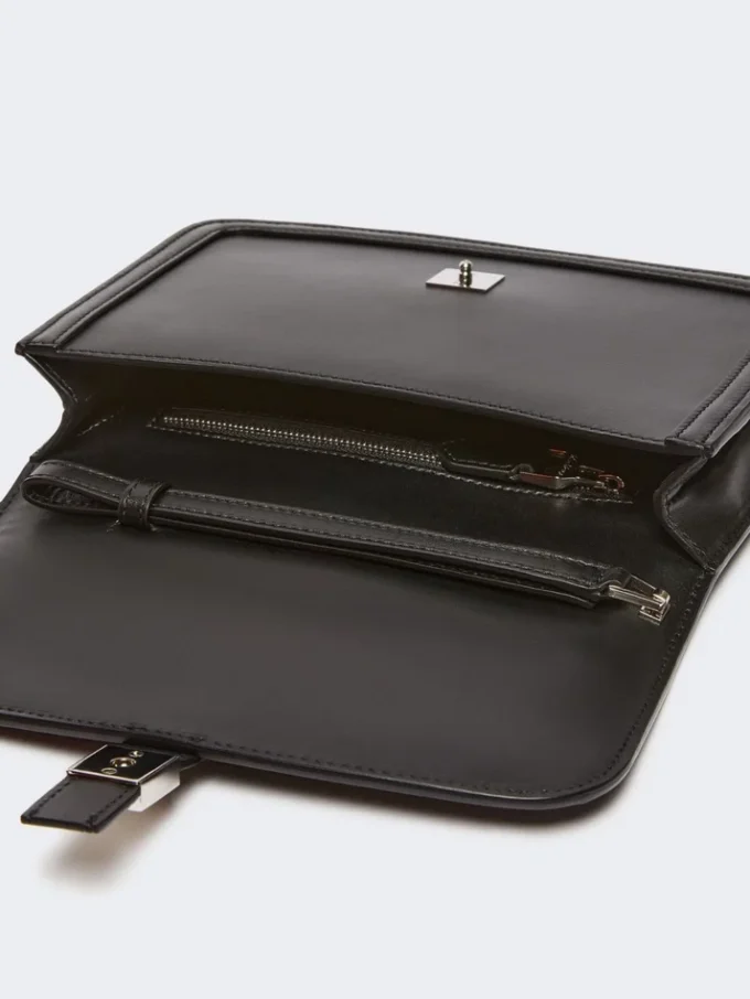 Clutch aus glattem Leder, schwarz