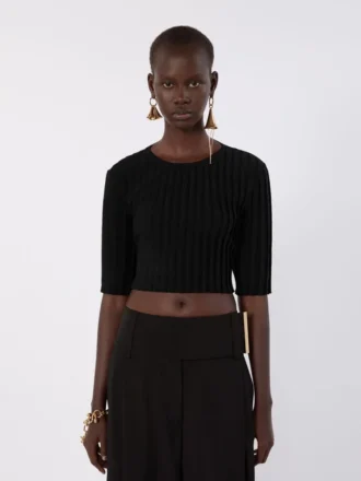 Crop-Top aus Stretch-Viskose, schwarz
