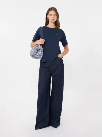 Einfaches T-Shirt aus Baumwolle, marineblau