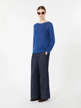 Einfarbiger Pullover aus Leinen, kornblumenblau