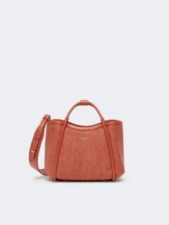 Extra kleine Handtasche im Raffia-Look mit Korbgeflecht, terrakottafarben
